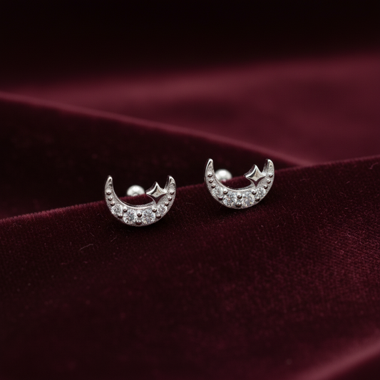925 Silver Starry Moon Studs - Ball back