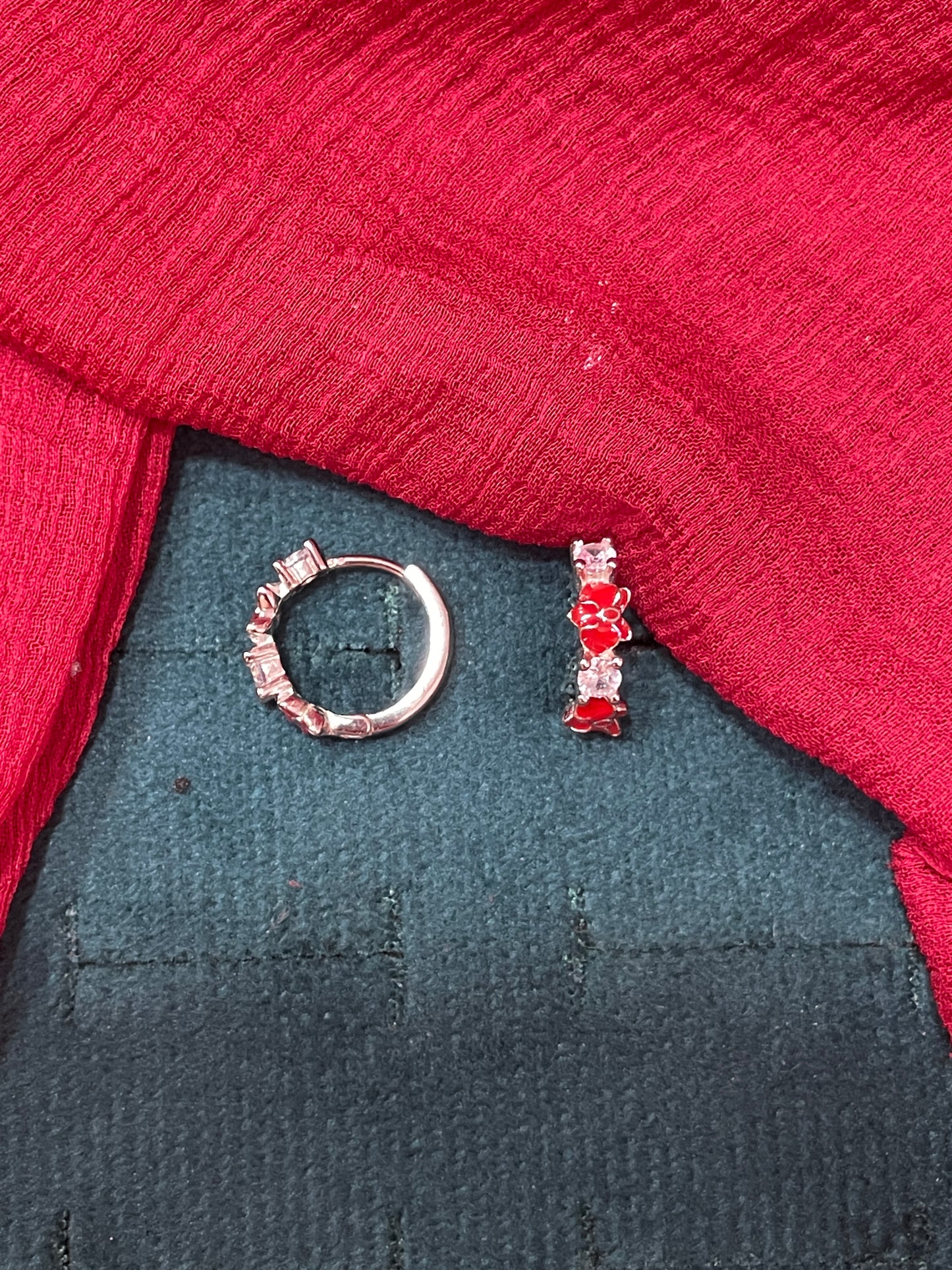 92.5 silver classy red flower bali earrings