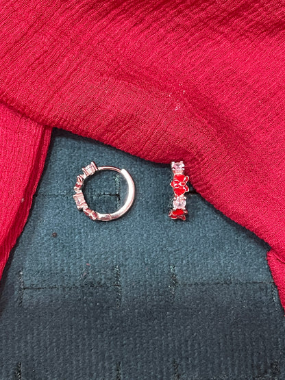 92.5 silver classy red flower bali earrings