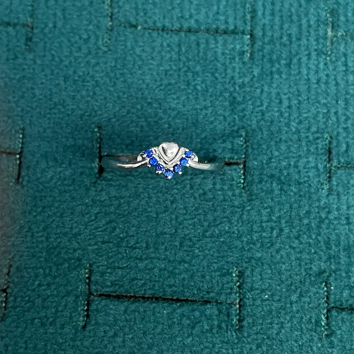 92.5 Silver Blue Stone Chevron Ring for Women - Size 12