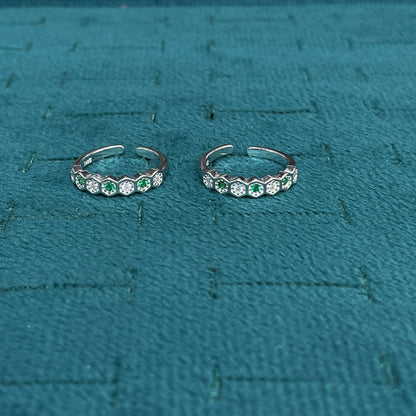 92.5 Sterling Silver Emerald Green & White CZ Hexagon Eternity Band Open Toe Rings for Women — Pair