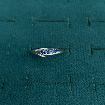 92.5 Silver Blue Stone Wave Ring for Women- Size 12