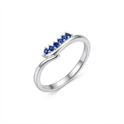 92.5 Silver Blue Stone Wave Ring for Women- Size 12