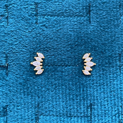 92.5 Silver Gold Plated Five Leaves Second Studs | Stylish Nature Design | Elegant Jewellery