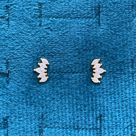 92.5 Silver Gold Plated Five Leaves Second Studs | Stylish Nature Design | Elegant Jewellery