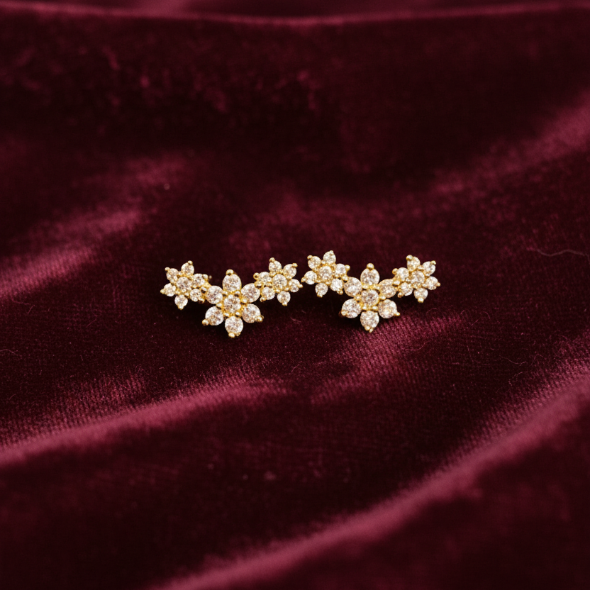 925 Silver Gold Plated Flower Studs