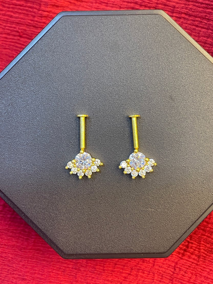 92.5 Silver Gold Plated Half Flower Bugadi - Pair