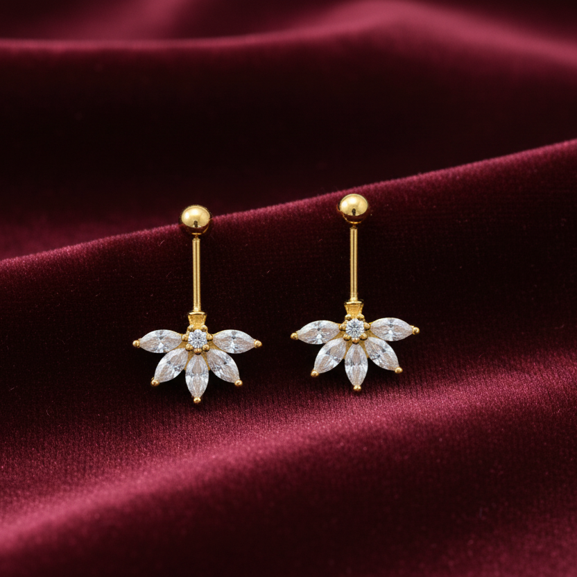 925 Silver Gold-Plated Half Flower Bugadi Pair