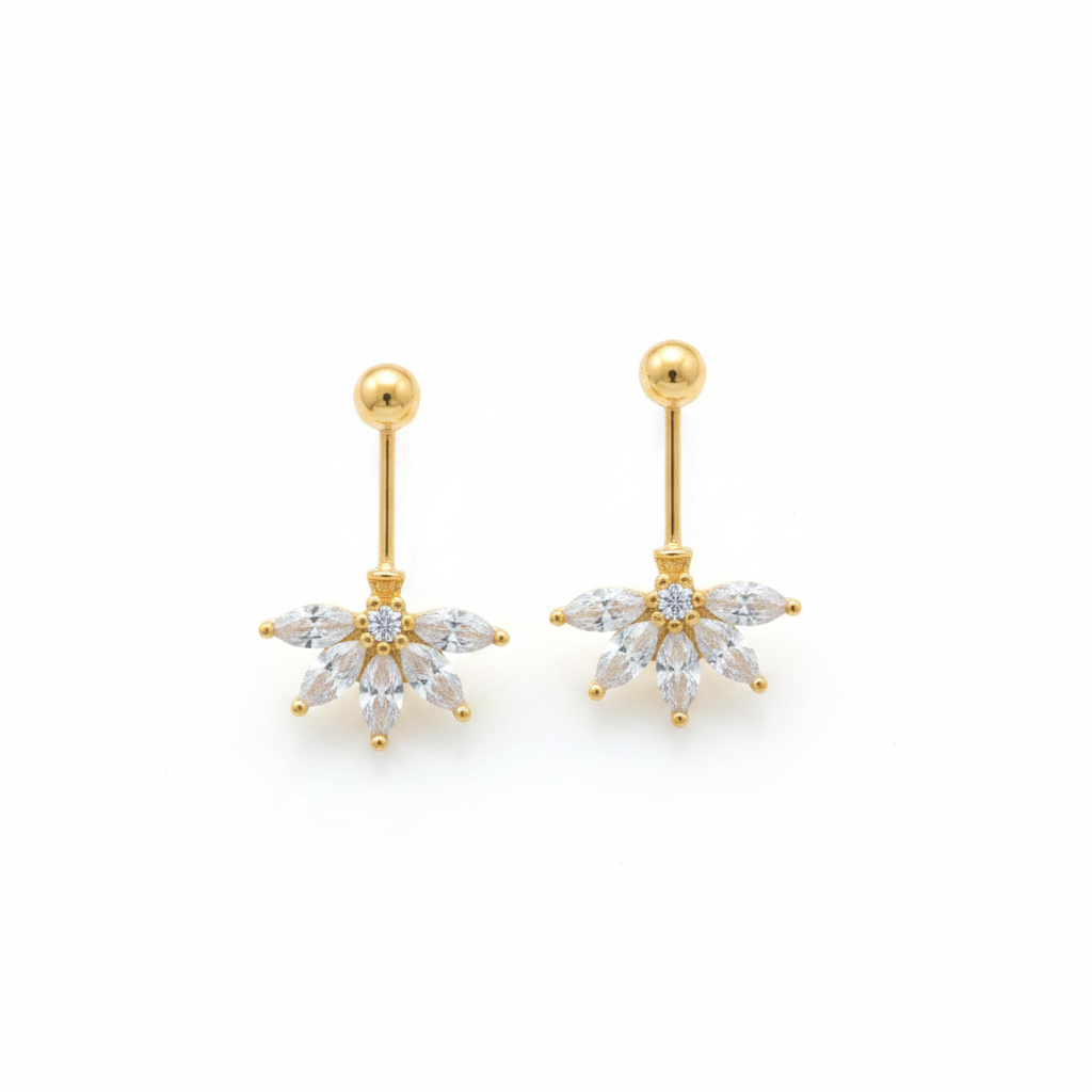 925 Silver Gold-Plated Half Flower Bugadi Pair