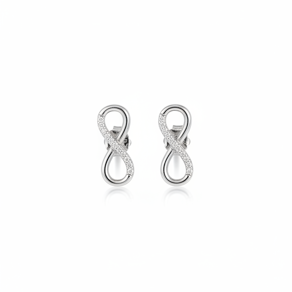 92.5 Silver CZ Infinity Stud Earrings for Women