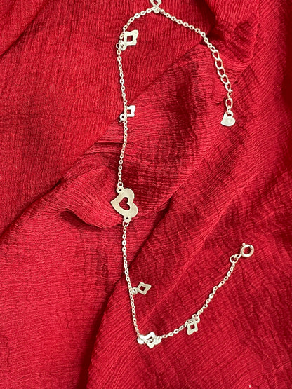 92.5 Silver Premium Heart Anklets | Elegant Romantic Design | Jewellery