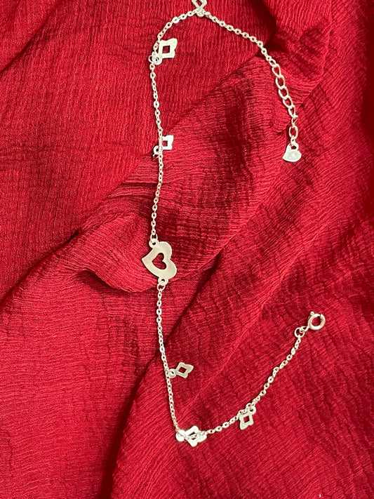 92.5 Silver Premium Heart Anklets | Elegant Romantic Design | Jewellery