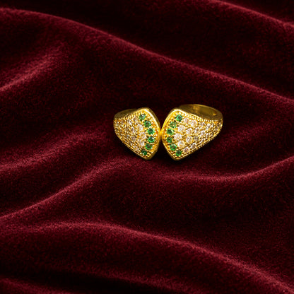 92.5 Silver Gold Plated Green & White CZ Pave Shield Ring for Women