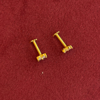 92.5 Sterling Silver Gold Plated Four Petal CZ Flower Studs