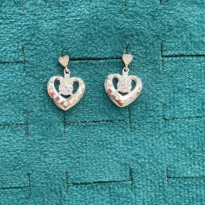 92.5 Silver Heart Hanging Earrings for Women | Stylish Dangle Design | Elegant Jewellery pair