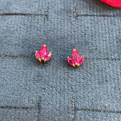 925 Sterling Silver Ruby 3 Petal Stud Earrings for Women | Floral Design