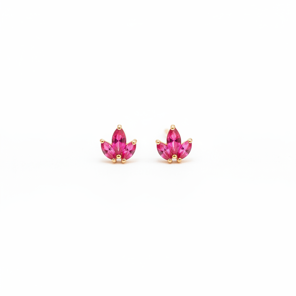 925 Sterling Silver Ruby 3 Petal Stud Earrings for Women | Floral Design