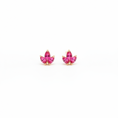 925 Sterling Silver Ruby 3 Petal Stud Earrings for Women | Floral Design