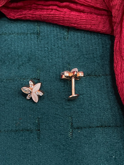 92.5 Silver Rose Gold Flower Studs | Premium Elegant Design | Stylish Jewellery