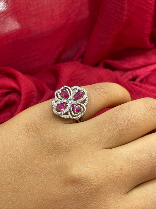 92.5 Silver Pink Stone Flower Ring for Women Size 9 | Stylish Floral Design | Elegant Jewellery