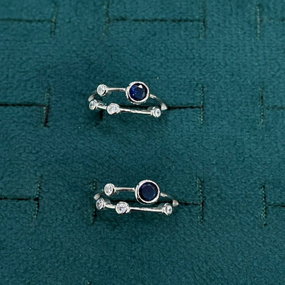 92.5 Silver Blue & White CZ Double Band Toe Rings for Women