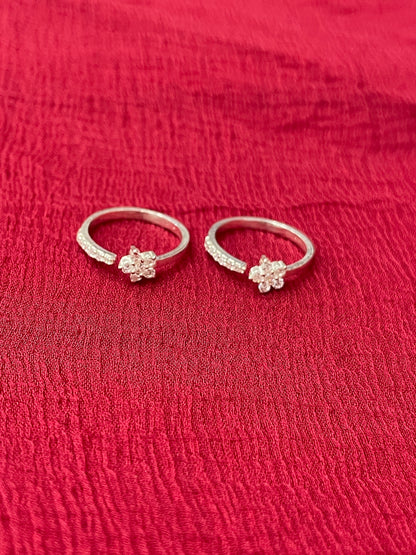 92.5 Silver Floral White Stone Toe Rings | Elegant Classic Design | Jewellery