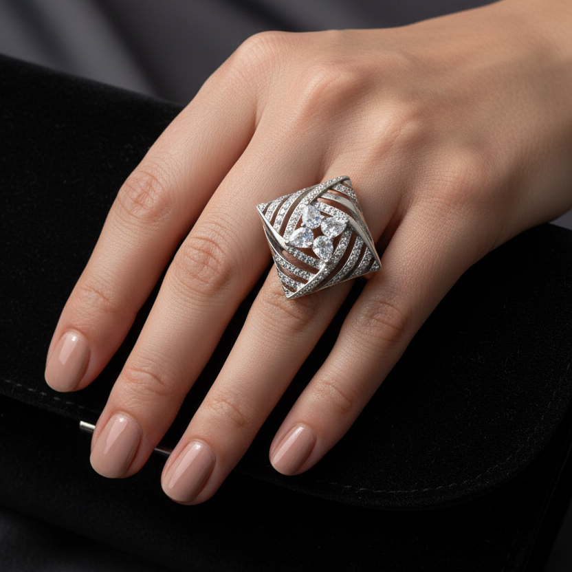 92.5 Silver Stylish Classy Ring for Women Size 15 | Elegant Premium Design | Modern Jewellery