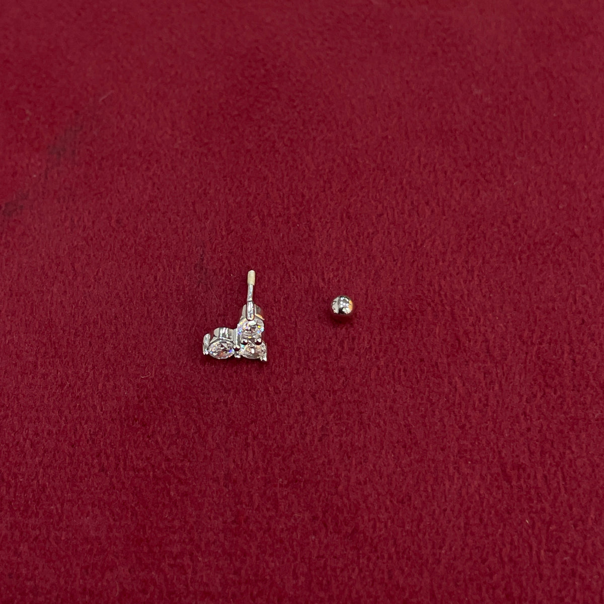 925 Silver White 3 Stone Studs -  Ball back pair
