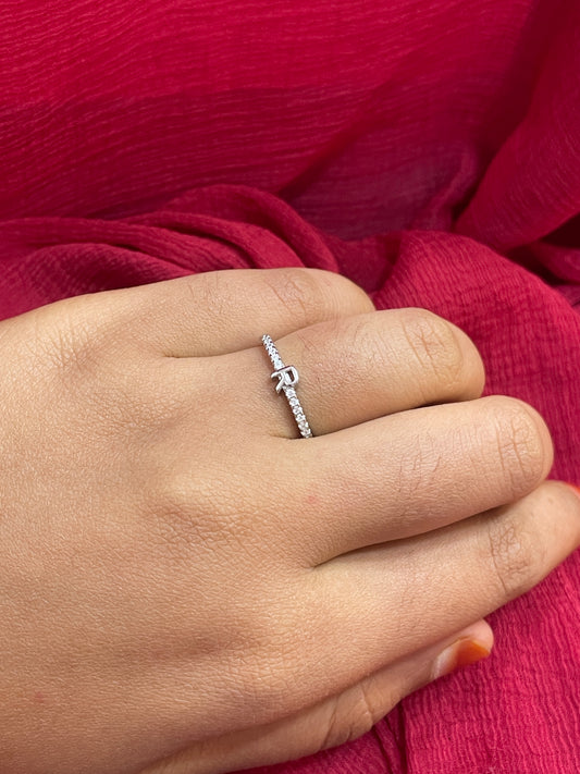 92.5 Silver R Letter Ring for Women Size 14 | Stylish Initial Design | Elegant Personalised Jewellery