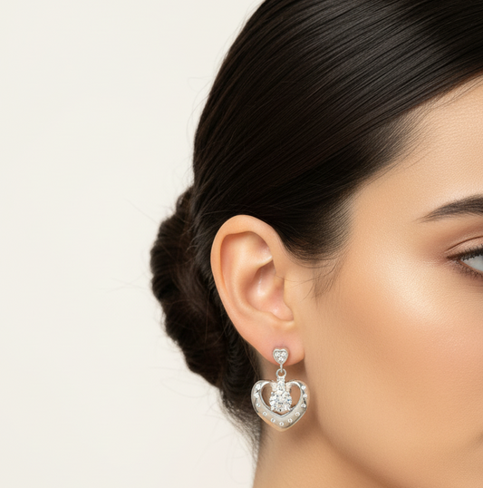 92.5 Silver Heart Hanging Earrings for Women | Stylish Dangle Design | Elegant Jewellery