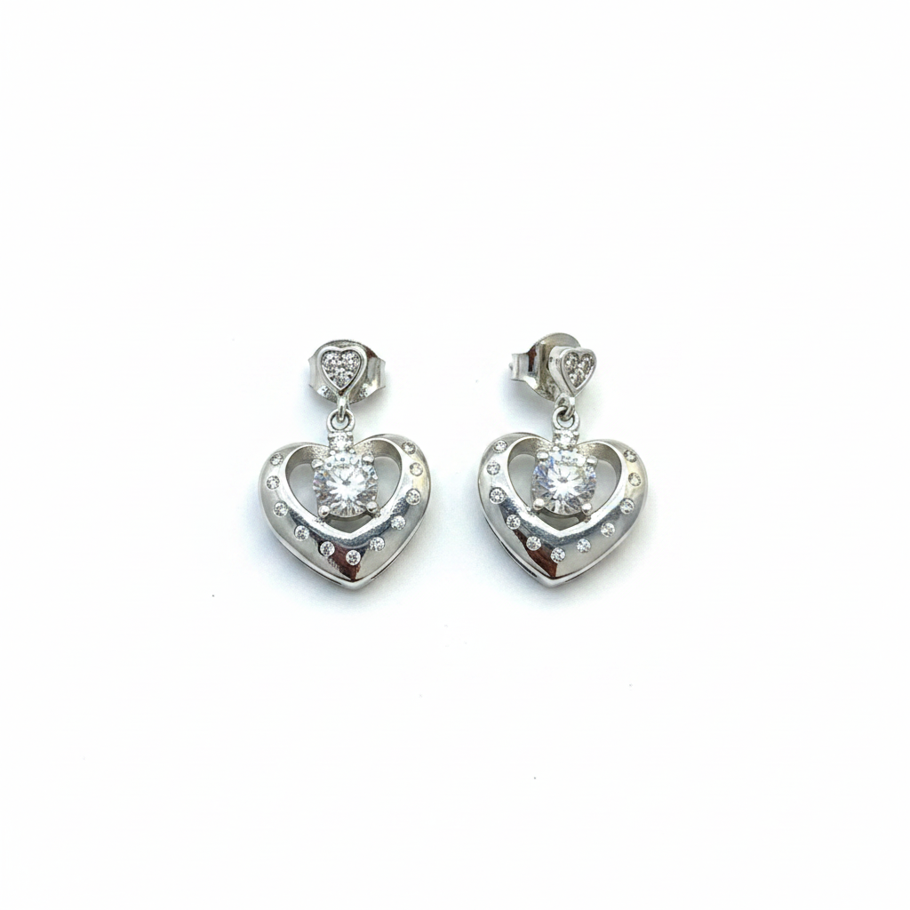 92.5 Silver Heart Hanging Earrings for Women | Stylish Dangle Design | Elegant Jewellery pair