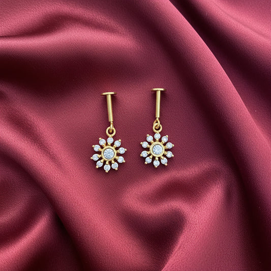 92.5 Silver Gold Plated Flower Drop Bugadi Pair | Stylish Hanging Floral Design | Jewellery