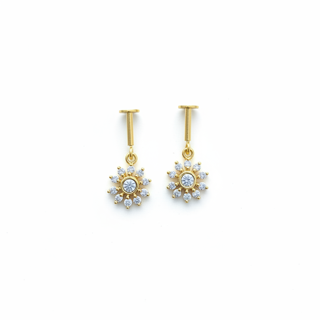 92.5 Silver Gold Plated Flower Drop Bugadi Pair | Stylish Hanging Floral Design | Jewellery