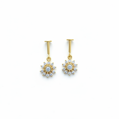 92.5 Silver Gold Plated Flower Drop Bugadi Pair | Stylish Hanging Floral Design | Jewellery