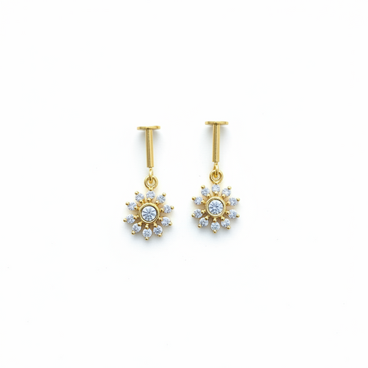 92.5 Silver Gold Plated Flower Drop Bugadi Pair | Stylish Hanging Floral Design | Jewellery