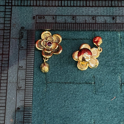92.5 Sterling Silver Gold Plated Antique Rose Flower & Ruby CZ Centre Stud Earrings for Women