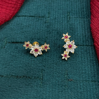 925 Sterling Silver Gold Plated Trifloral Studs for Women | Floral Stud Earrings