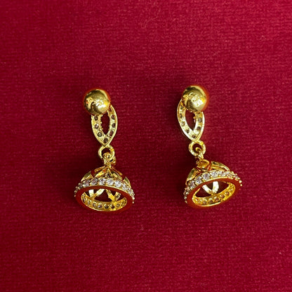 92.5 Silver Gold Plated White CZ Oval Stud Jhumka Earrings for Women
