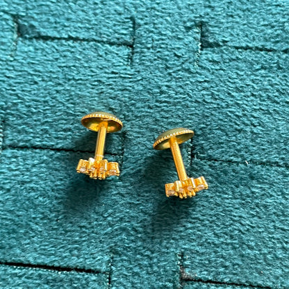 Gold Plated Floral CZ Stud Earrings for Women | Screw Back Flower Design