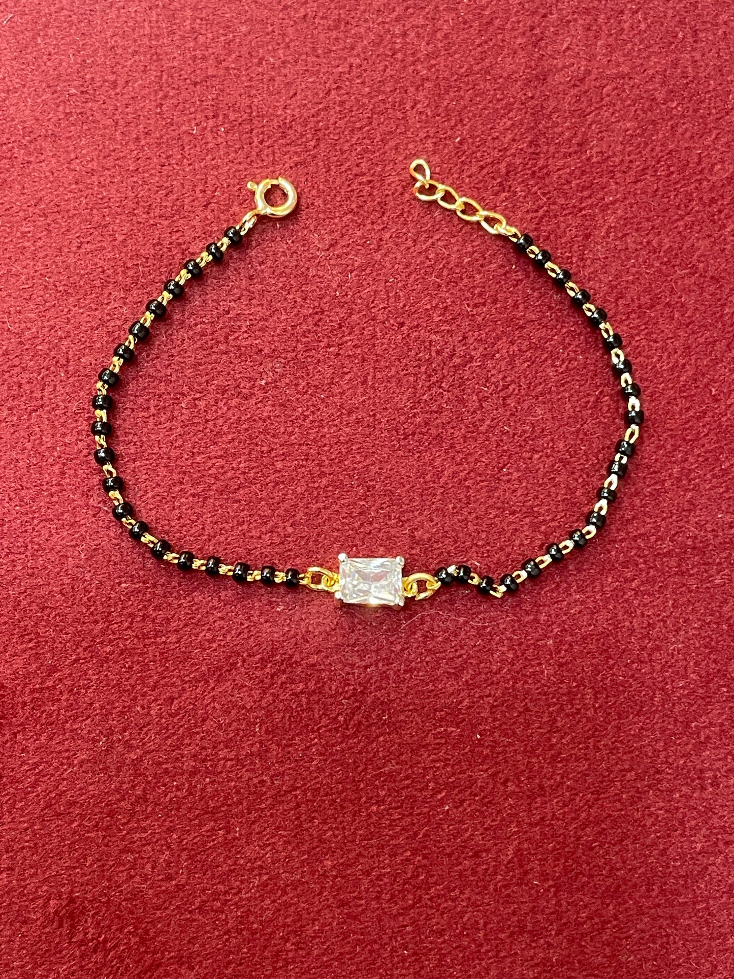 92.5 Silver Gold Plated Black Bead Bracelet for Women | Stylish Classic Design | Elegant Jewellery
