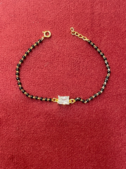 92.5 Silver Gold Plated Black Bead Bracelet for Women | Stylish Classic Design | Elegant Jewellery