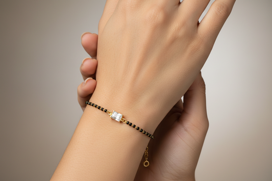 92.5 Silver Gold Plated Black Bead Bracelet for Women | Stylish Classic Design | Elegant Jewellery