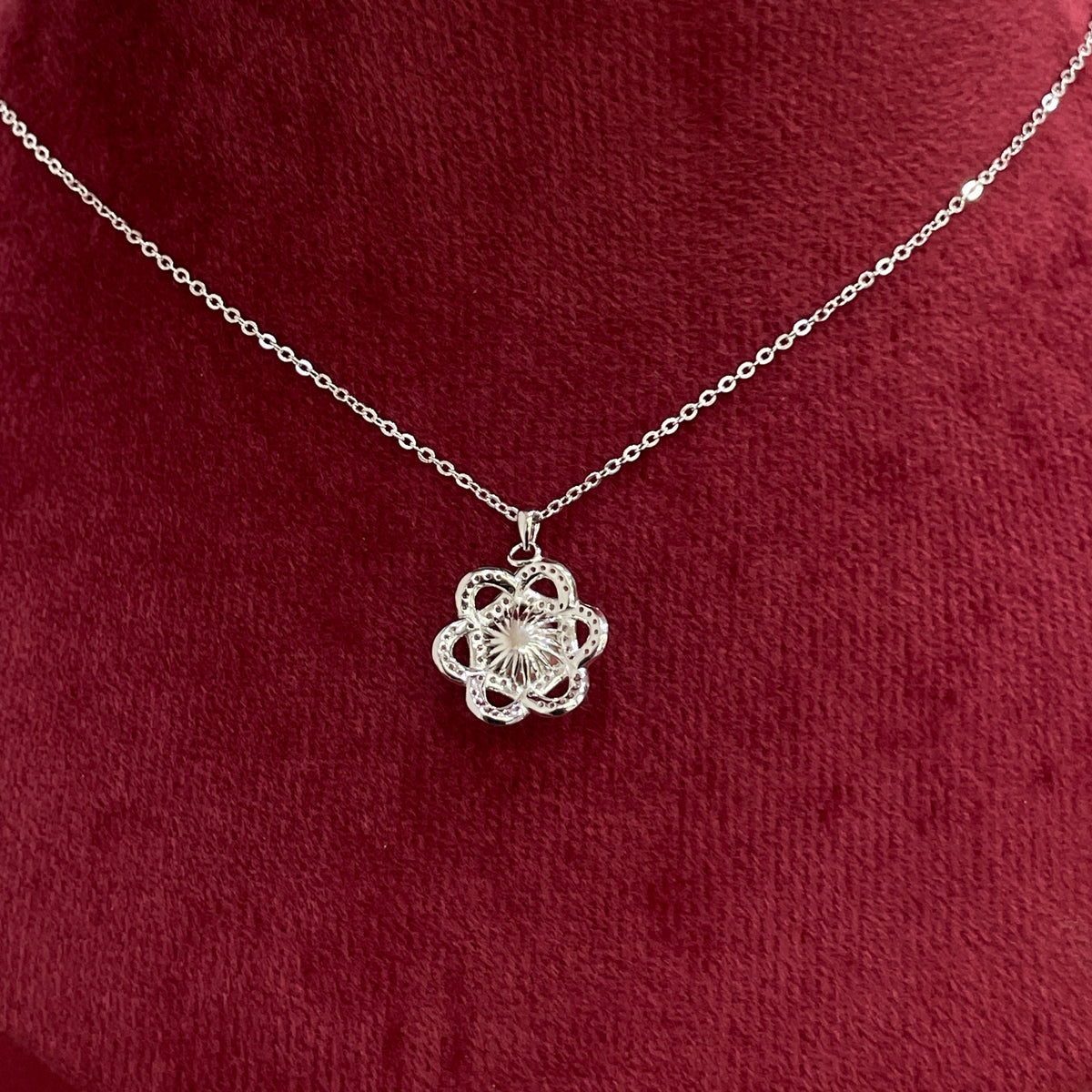 92.5 Silver White CZ Pearl Floral Pendant Chain for Women