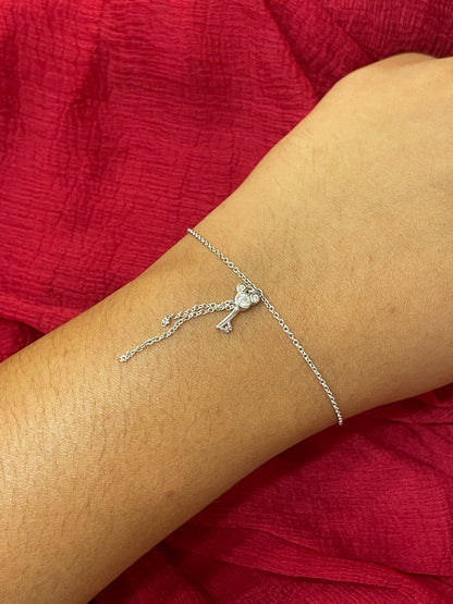 92.5 Silver Minimal Key Bracelet for Women 7.5 Inches | Stylish Symbol Design | Elegant Jewellery
