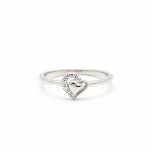 92.5 Silver Double Heart Stone Ring Size 11