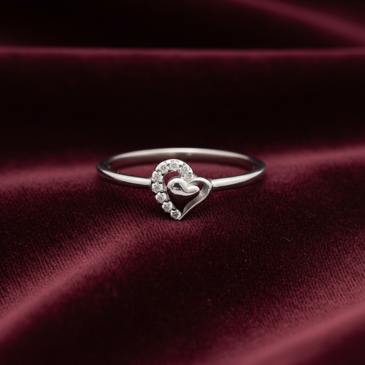 92.5 Silver Double Heart Stone Ring Size 11