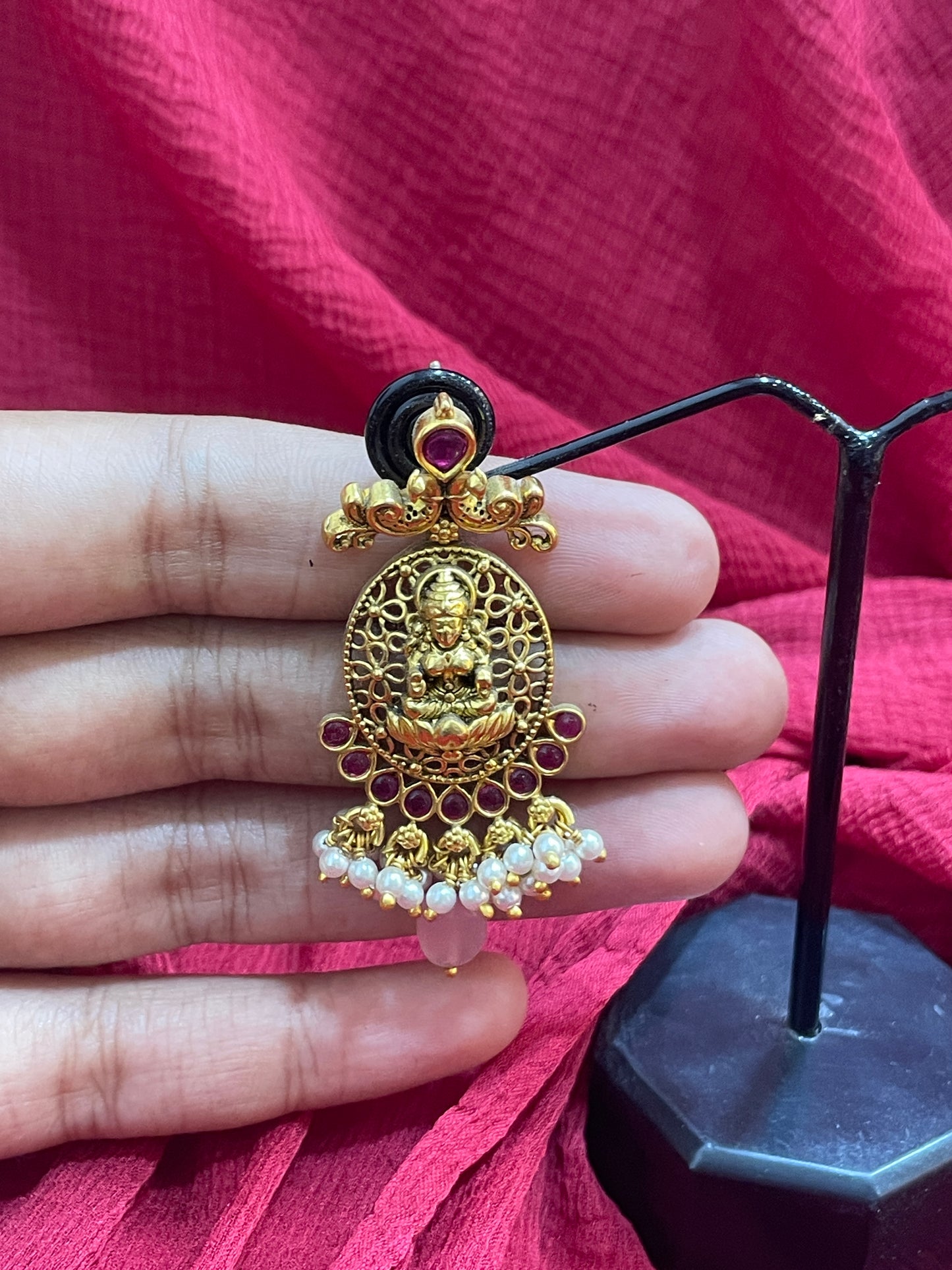 92.5 Silver Gold Plated Lakshmi Devi Earrings for Women | Stylish Temple Design | Traditional Jewellery