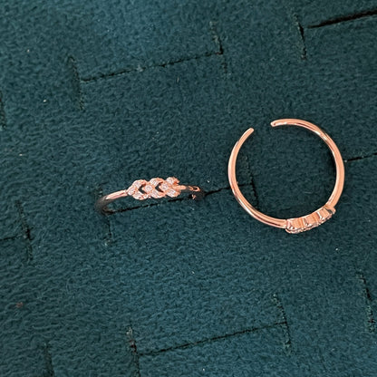 92.5 Silver Rose Gold Plated White CZ Chevron Toe Rings
