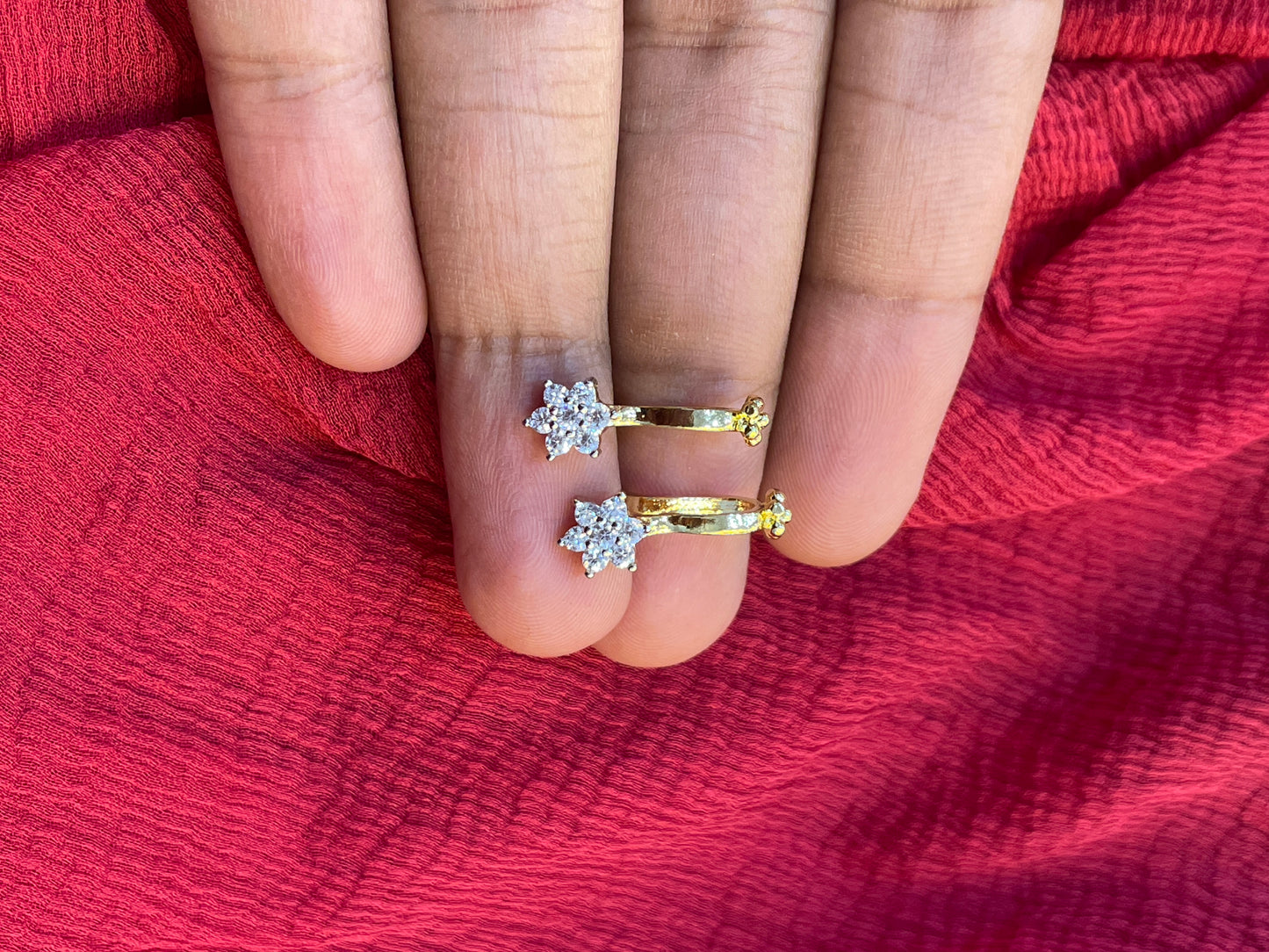 92.5 Silver Gold Plated White Stone Flower Press-On Bugadi for Women | Stylish Non-Piercing Ear Cuff | Elegant Jewellery
