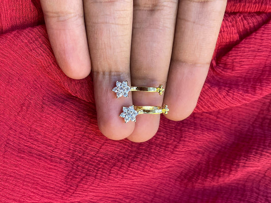 92.5 Silver Gold Plated White Stone Flower Press-On Bugadi for Women | Stylish Non-Piercing Ear Cuff | Elegant Jewellery